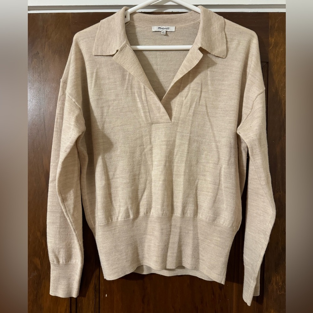 Madewell 100% Merino Wool Polo Sweater - Medium - Oatmeal